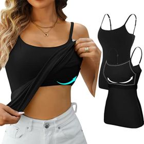 Womens Camisole Sleeveless Cami Vest Top Yoga Tank Tops (Color: BLACK, size: S)